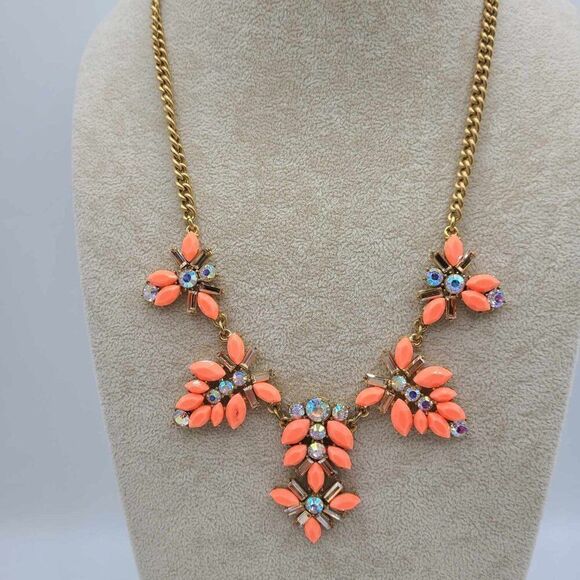 J Crew Orange Resin and Clear Crystal Statement Necklace NWT!  NEW! - Picture 8 of 12